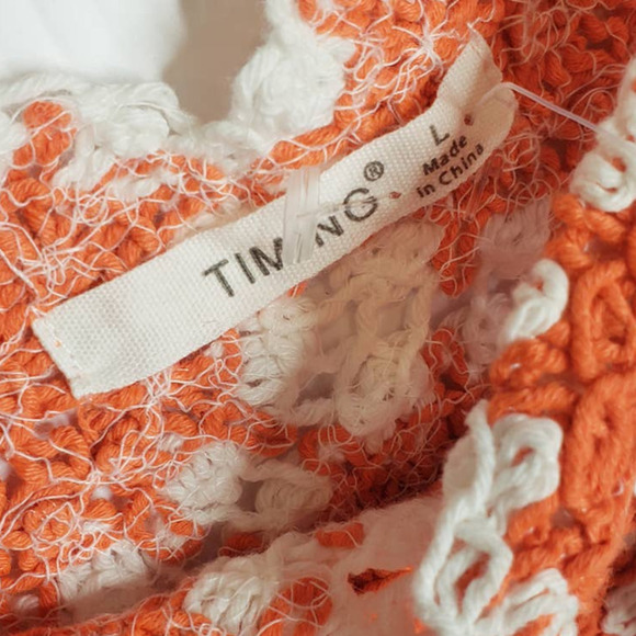 Timing Crochet Crop Tank Top White Orange Large XL Boho Hippie NEW - Picture 3 of 8